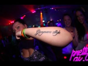 girl with gangnam style tattooed on her forearm